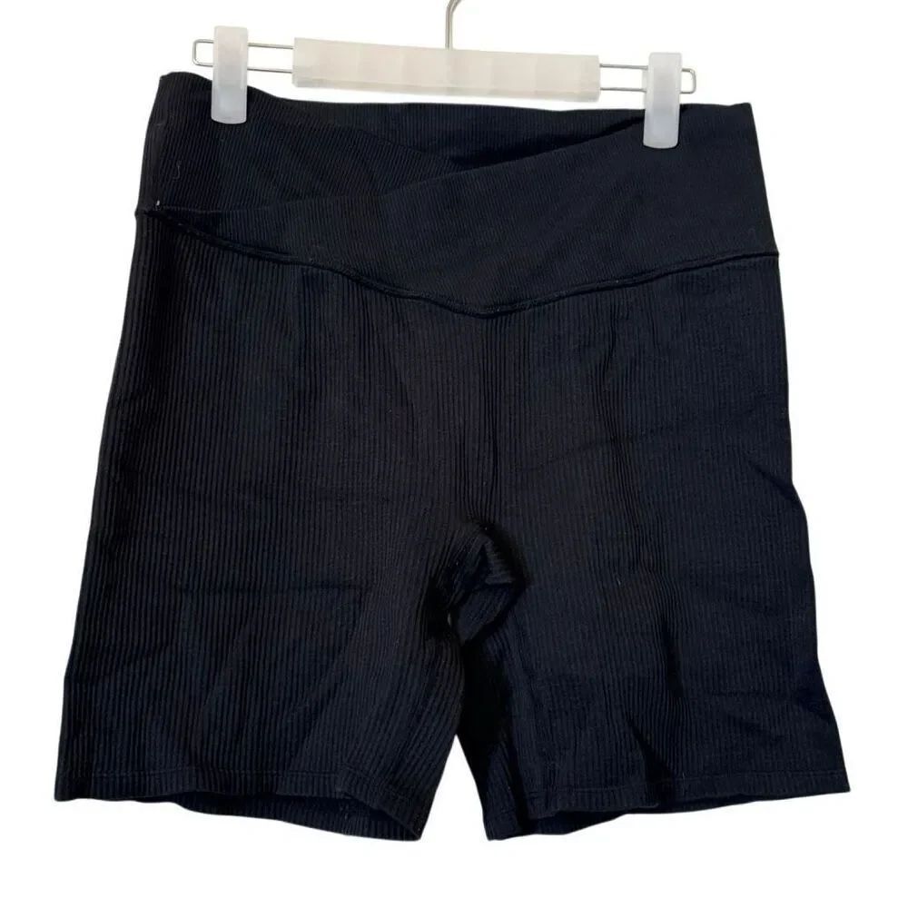 Colsie Ribbed Stretch Crossover V-front High Waist Pull-on Black Bike Shorts XL